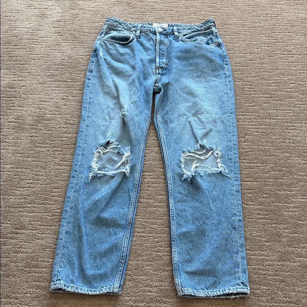 Free People We the Free Women's Straight Leg Distressed Blue Jeans